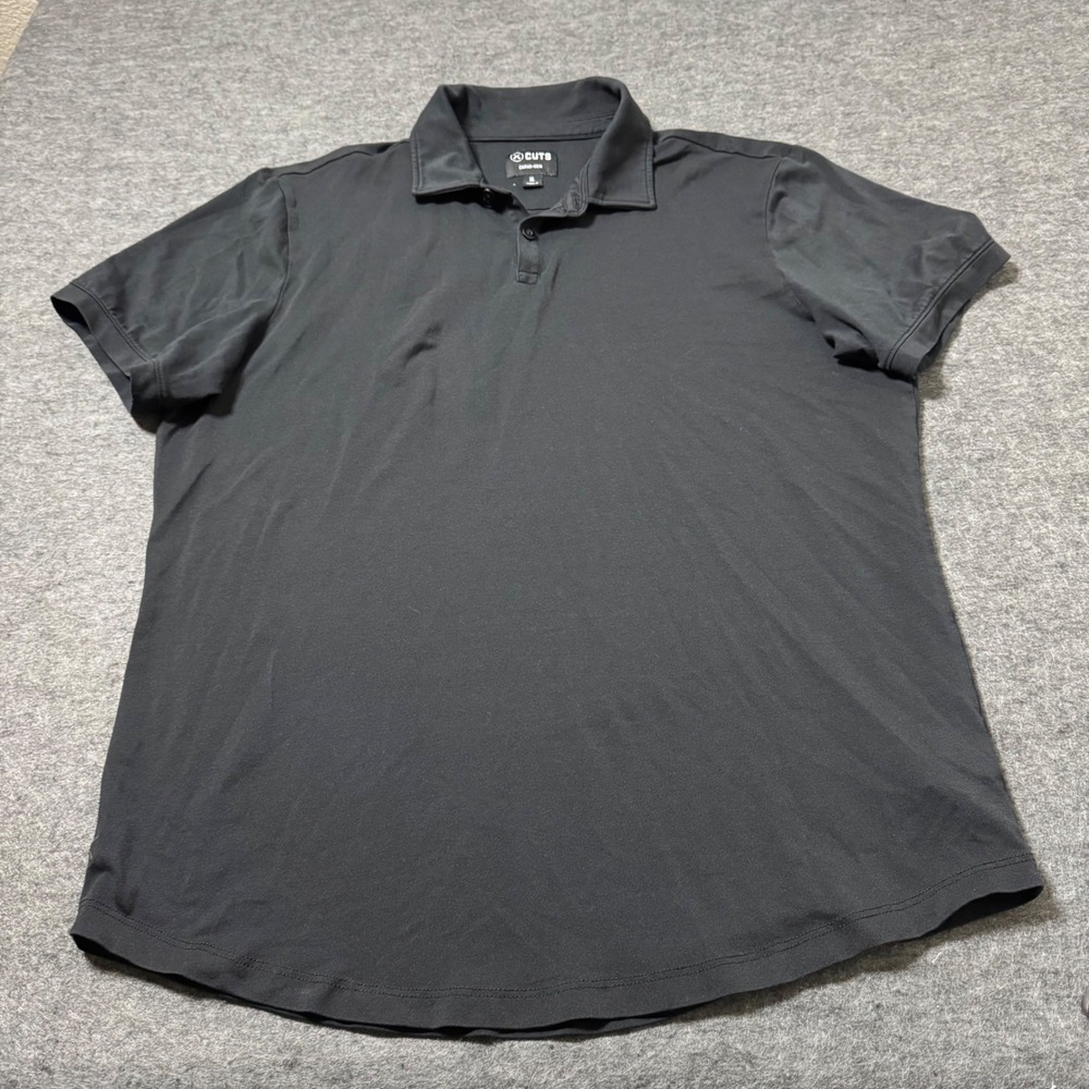Cuts Curve-Hem Polo Shirt Mens XL Black Pima Cotton Blend Short Sleeve Stretch